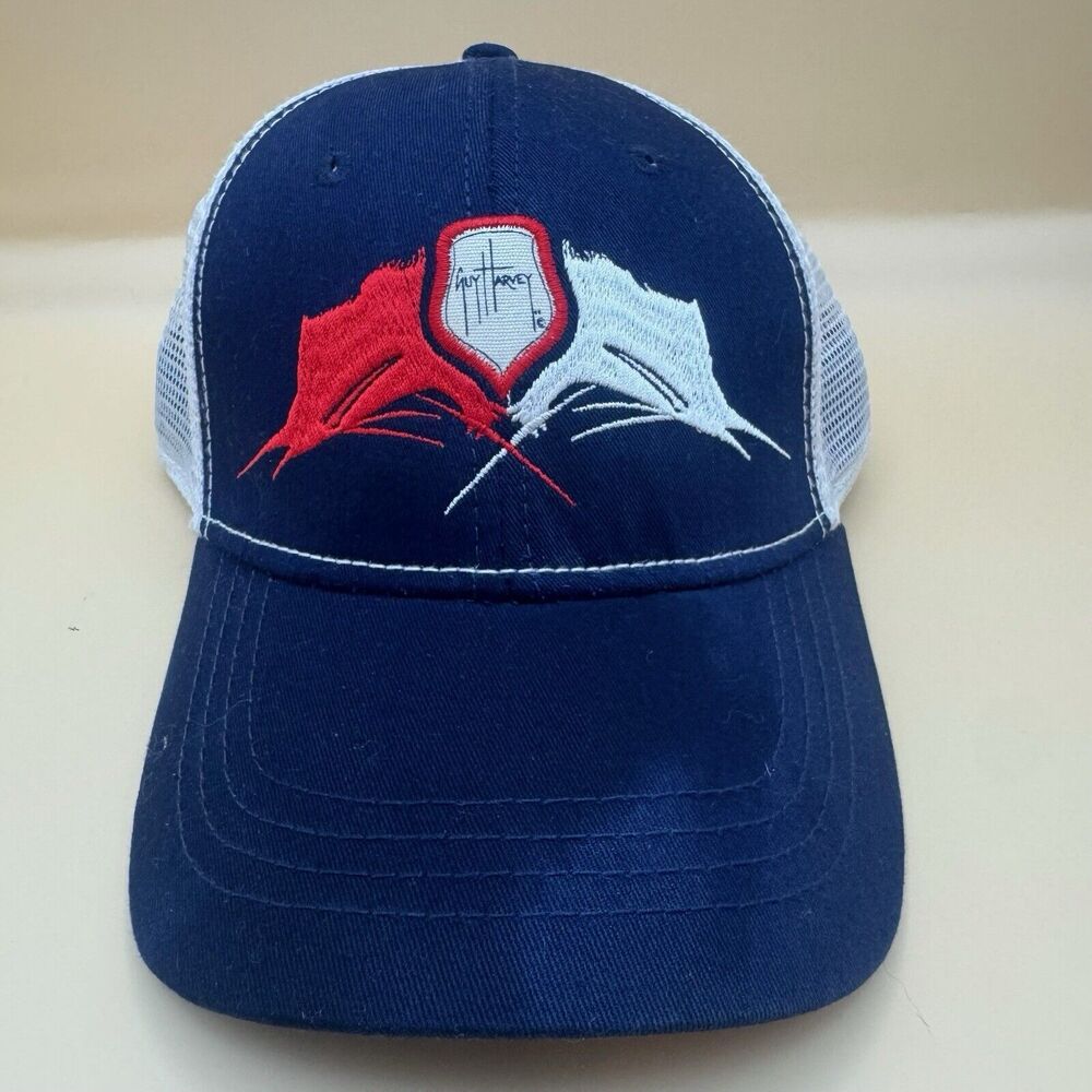 Guy Harvey Hat Snapback Trucker Cap Mens White Mesh‎ Back Fishing Outdoor